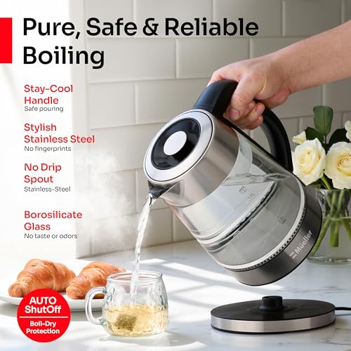 MUELLER HOME Rapid Boil Electric Tea Kettle 1.8L – Borosilicate Glass & Stainless Steel – BPA-Free Hot Water Boiler, LED Light, Auto Shut-Off, Boil Dry Protection Fast Water Heater, Kitchen Appliances - My Kitchen Products