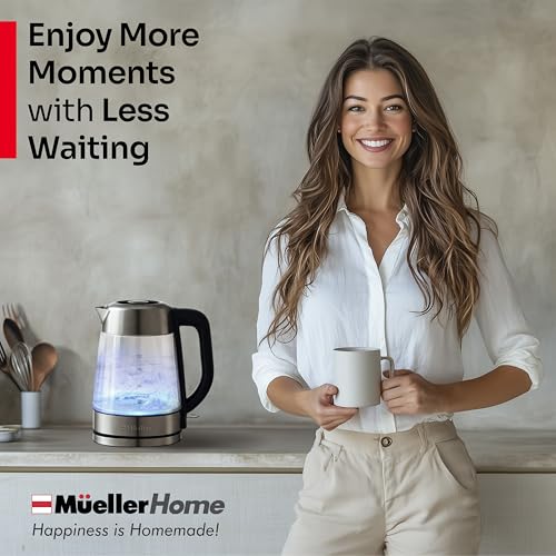 MUELLER HOME Rapid Boil Electric Tea Kettle 1.8L – Borosilicate Glass & Stainless Steel – BPA-Free Hot Water Boiler, LED Light, Auto Shut-Off, Boil Dry Protection Fast Water Heater, Kitchen Appliances - My Kitchen Products