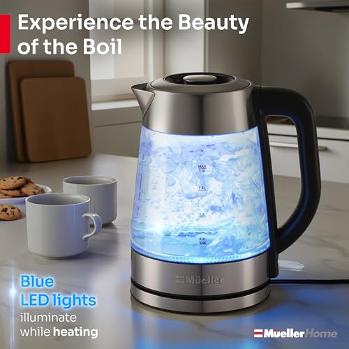 MUELLER HOME Rapid Boil Electric Tea Kettle 1.8L – Borosilicate Glass & Stainless Steel – BPA-Free Hot Water Boiler, LED Light, Auto Shut-Off, Boil Dry Protection Fast Water Heater, Kitchen Appliances - My Kitchen Products