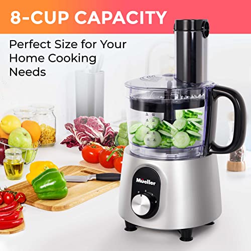 Mueller Ultra Prep Food Processor Chopper for Dicing, Slicing, Shredding, Mincing, and Pureeing, Food Chopper for Vegetables, Meat, Grains, Nuts, 8 Cup, Silver - My Kitchen Products