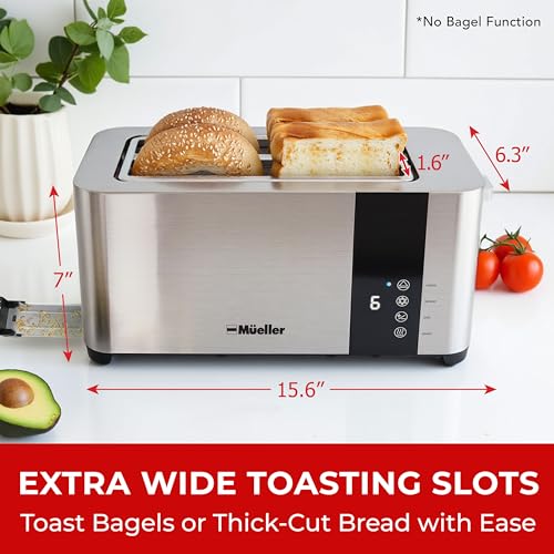 Mueller UltraToast Stainless Steel Toaster 4 Slice – Extra-Wide 1.6" Slots for Artisan Bread, Bagels & Frozen Waffles, 6 Browning Levels, LED Display, Cancel/Defrost/Reheat, Removable Crumb Tray - My Kitchen Products