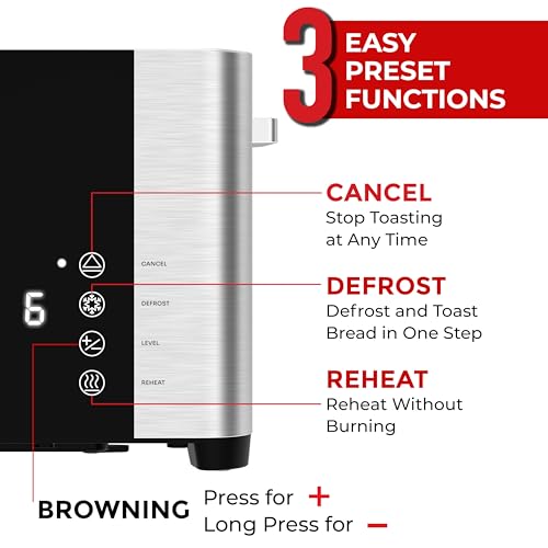 Mueller UltraToast Stainless Steel Toaster 4 Slice – Extra-Wide 1.6" Slots for Artisan Bread, Bagels & Frozen Waffles, 6 Browning Levels, LED Display, Cancel/Defrost/Reheat, Removable Crumb Tray - My Kitchen Products