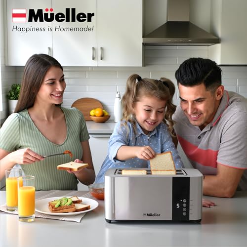 Mueller UltraToast Stainless Steel Toaster 4 Slice – Extra-Wide 1.6" Slots for Artisan Bread, Bagels & Frozen Waffles, 6 Browning Levels, LED Display, Cancel/Defrost/Reheat, Removable Crumb Tray - My Kitchen Products