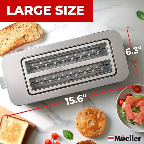 Mueller UltraToast Stainless Steel Toaster 4 Slice – Extra-Wide 1.6" Slots for Artisan Bread, Bagels & Frozen Waffles, 6 Browning Levels, LED Display, Cancel/Defrost/Reheat, Removable Crumb Tray - My Kitchen Products