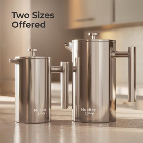MuellerLiving French Press Coffee Maker 34oz, Stainless Steel French Press Coffee, 4 Filter Heat Resistant Double Insulated, Rust-Free, Food Grade, Dishwasher Safe Coffee Pot - My Kitchen Products