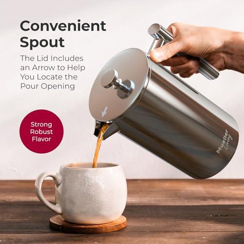 MuellerLiving French Press Coffee Maker 34oz, Stainless Steel French Press Coffee, 4 Filter Heat Resistant Double Insulated, Rust-Free, Food Grade, Dishwasher Safe Coffee Pot - My Kitchen Products