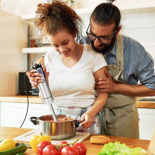 MuellerLiving Ultra-Stick Immersion Hand Blender, 500W Heavy Duty Motor, 8-Speed Turbo Setting, Includes Blending Shaft, Whisk, Milk Frother & Measuring Beaker - My Kitchen Products