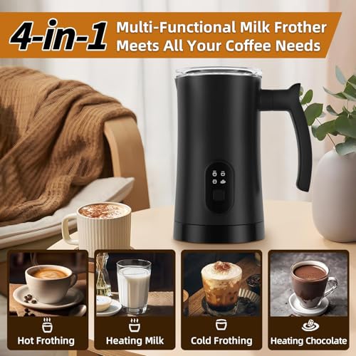 MUMAO Milk Frother, 4-in-1 Electric Milk Steamer, 350ml/11.8oz Automatic Frother for Coffee, Warm and Cold Foam Maker for Latte, Cappuccino and Hot Chocolate (Black) - My Kitchen Products