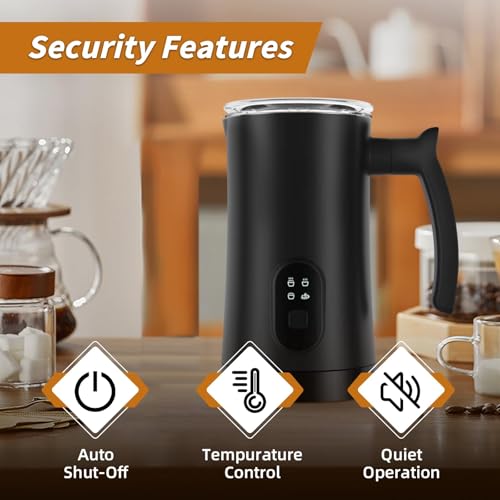 MUMAO Milk Frother, 4-in-1 Electric Milk Steamer, 350ml/11.8oz Automatic Frother for Coffee, Warm and Cold Foam Maker for Latte, Cappuccino and Hot Chocolate (Black) - My Kitchen Products