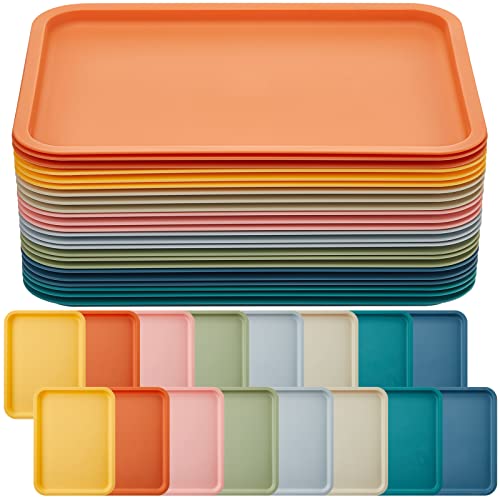 Mumufy 24 Pcs Plastic Fast Food Trays Bulk Colorful Restaurant Serving Trays Cafeteria Rectangular Plastic Serving Platter