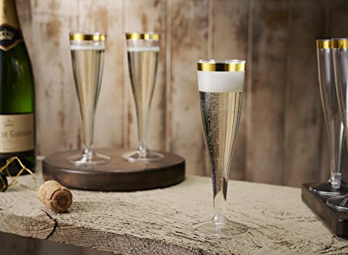 Munfix 100 Pack Gold Plastic Champagne Flutes, 5 Oz Clear Plastic Toasting Glasses Fancy Disposable Wedding Party Cocktail Cups with Gold Rim - My Kitchen Products