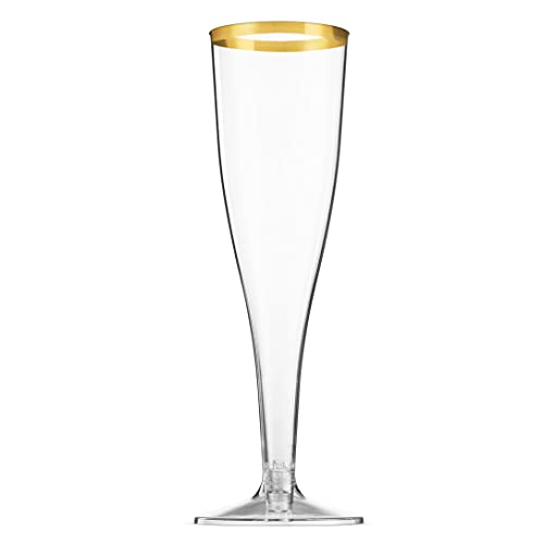 Munfix 100 Pack Gold Plastic Champagne Flutes, 5 Oz Clear Plastic Toasting Glasses Fancy Disposable Wedding Party Cocktail Cups with Gold Rim - My Kitchen Products