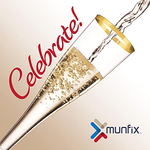 Munfix 100 Pack Gold Plastic Champagne Flutes, 5 Oz Clear Plastic Toasting Glasses Fancy Disposable Wedding Party Cocktail Cups with Gold Rim - My Kitchen Products