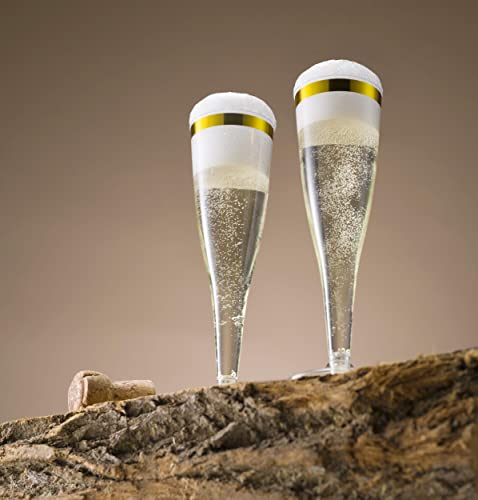 Munfix 100 Pack Gold Plastic Champagne Flutes, 5 Oz Clear Plastic Toasting Glasses Fancy Disposable Wedding Party Cocktail Cups with Gold Rim - My Kitchen Products