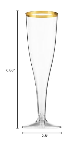 Munfix 100 Pack Gold Plastic Champagne Flutes, 5 Oz Clear Plastic Toasting Glasses Fancy Disposable Wedding Party Cocktail Cups with Gold Rim - My Kitchen Products
