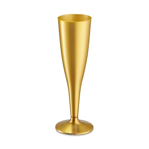 Munfix 30 Pack Gold Plastic Champagne Flutes - 5 Oz Disposable Toasting Glasses - Wedding Party Cocktail Mimosa Plastic Cups - My Kitchen Products