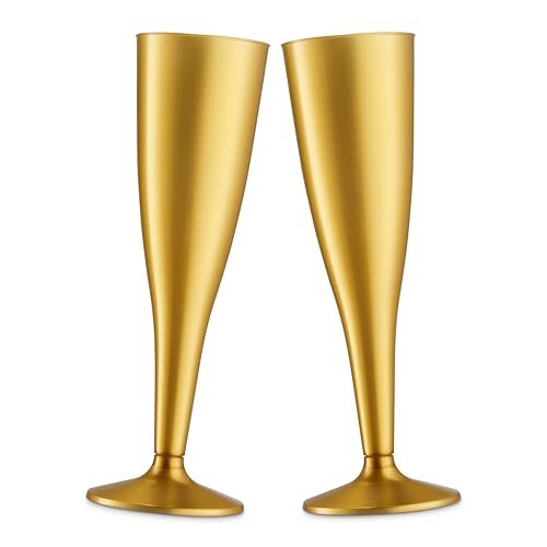 Munfix 30 Pack Gold Plastic Champagne Flutes - 5 Oz Disposable Toasting Glasses - Wedding Party Cocktail Mimosa Plastic Cups - My Kitchen Products