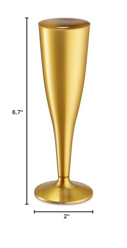 Munfix 30 Pack Gold Plastic Champagne Flutes - 5 Oz Disposable Toasting Glasses - Wedding Party Cocktail Mimosa Plastic Cups - My Kitchen Products