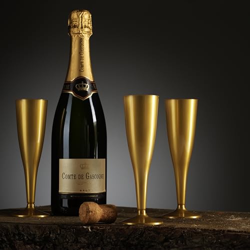Munfix 30 Pack Gold Plastic Champagne Flutes - 5 Oz Disposable Toasting Glasses - Wedding Party Cocktail Mimosa Plastic Cups - My Kitchen Products
