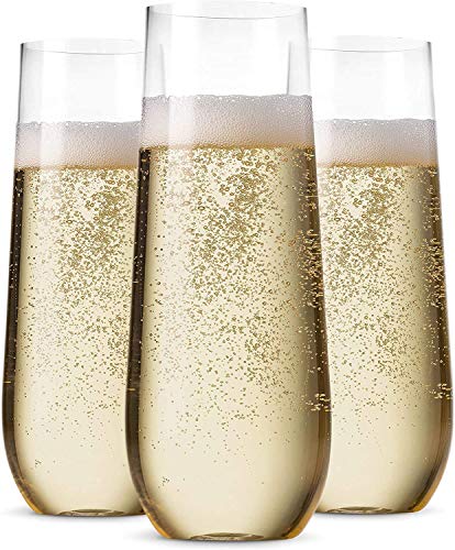 Munfix 48 Pack Stemless Plastic Champagne Flutes Disposable 9 Oz Clear Plastic Toasting Glasses Shatterproof Recyclable