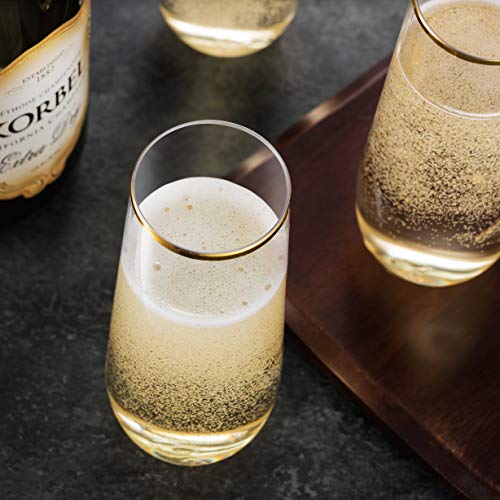Munfix 48 Pack Stemless Plastic Champagne Flutes Disposable 9 Oz Gold Rim Clear Plastic Toasting Glasses Shatterproof Recyclable and BPA-Free - My Kitchen Products