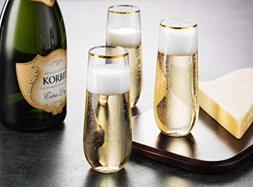 Munfix 48 Pack Stemless Plastic Champagne Flutes Disposable 9 Oz Gold Rim Clear Plastic Toasting Glasses Shatterproof Recyclable and BPA-Free - My Kitchen Products