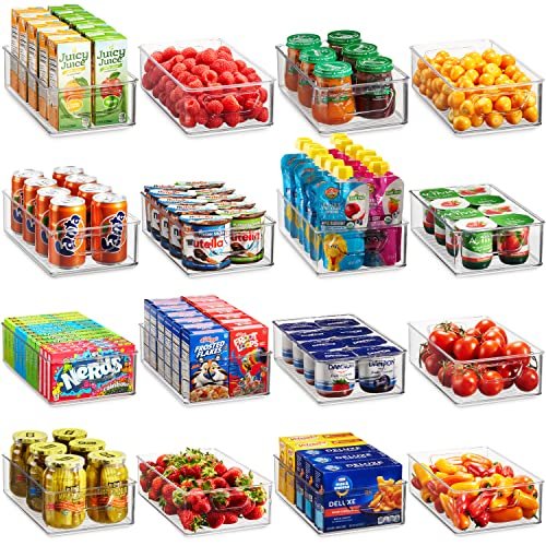 Munfix Set Of 16 Refrigerator Organizer Bins, Plastic Pantry Organization and Storage