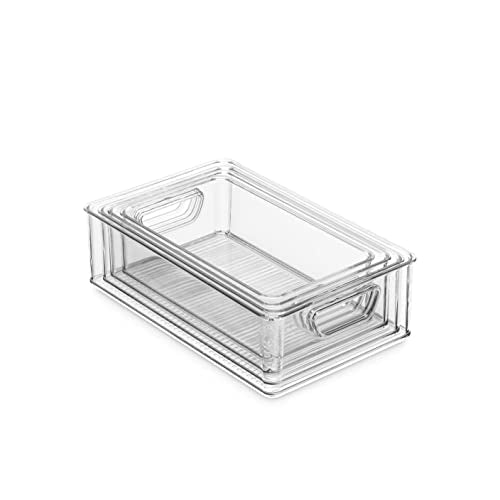Munfix Set Of 16 Refrigerator Organizer Bins - Plastic Pantry Organization and Storage Baskets - Stackable Food Fridge Organizers with Cutout Handles for Freezer, Kitchen, Countertops, Cabinets - My Kitchen Products