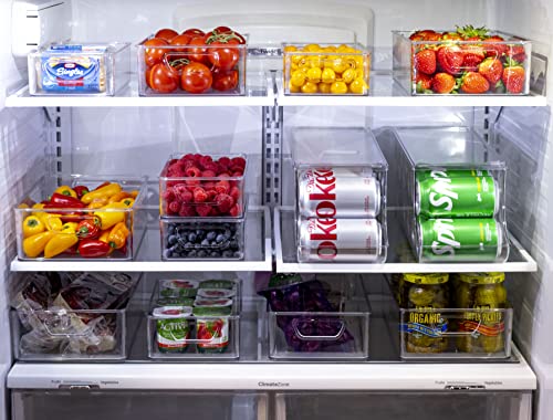 Munfix Set Of 16 Refrigerator Organizer Bins - Plastic Pantry Organization and Storage Baskets - Stackable Food Fridge Organizers with Cutout Handles for Freezer, Kitchen, Countertops, Cabinets - My Kitchen Products