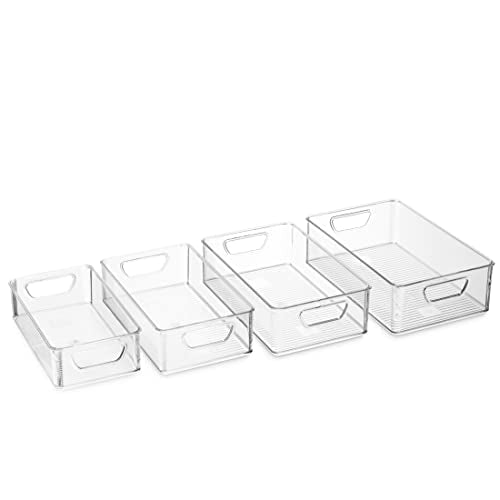 Munfix Set Of 16 Refrigerator Organizer Bins - Plastic Pantry Organization and Storage Baskets - Stackable Food Fridge Organizers with Cutout Handles for Freezer, Kitchen, Countertops, Cabinets - My Kitchen Products
