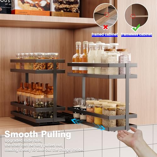 Mustorn 2 Pack Pull Out Spice Rack Organizer for Cabinet, 2 Tier Metal Slide Out Seasoning Organizer and Storage Heavy Duty Vertical Spice Rack Shelf Pullout for Kitchen Cabinets No Drilling (Black) - My Kitchen Products