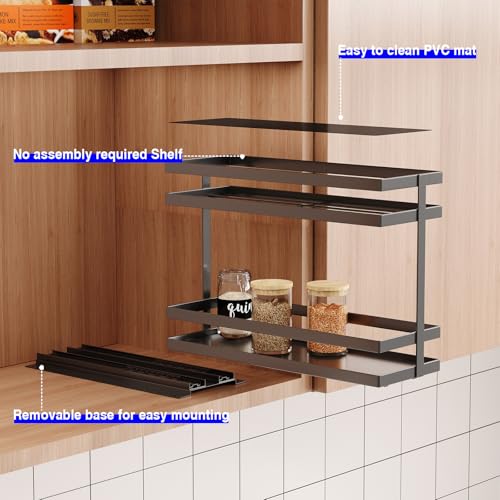 Mustorn 2 Pack Pull Out Spice Rack Organizer for Cabinet, 2 Tier Metal Slide Out Seasoning Organizer and Storage Heavy Duty Vertical Spice Rack Shelf Pullout for Kitchen Cabinets No Drilling (Black) - My Kitchen Products