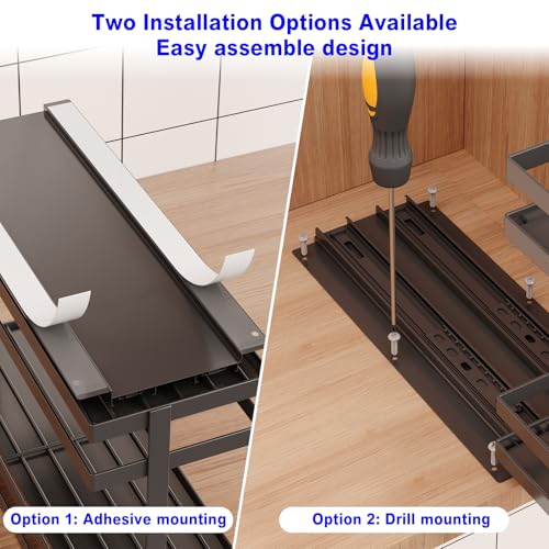 Mustorn 2 Pack Pull Out Spice Rack Organizer for Cabinet, 2 Tier Metal Slide Out Seasoning Organizer and Storage Heavy Duty Vertical Spice Rack Shelf Pullout for Kitchen Cabinets No Drilling (Black) - My Kitchen Products