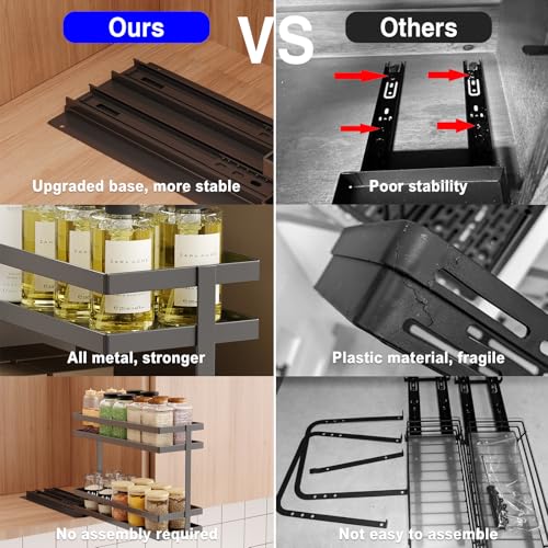 Mustorn 2 Pack Pull Out Spice Rack Organizer for Cabinet, 2 Tier Metal Slide Out Seasoning Organizer and Storage Heavy Duty Vertical Spice Rack Shelf Pullout for Kitchen Cabinets No Drilling (Black) - My Kitchen Products