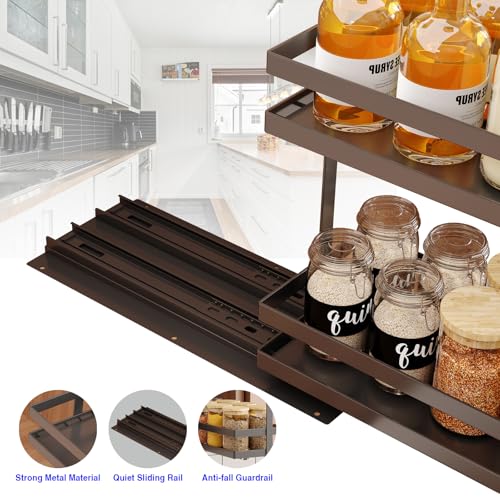 Mustorn 2 Pack Pull Out Spice Rack Organizer for Cabinet, 2 Tier Metal Slide Out Seasoning Organizer and Storage Heavy Duty Vertical Spice Rack Shelf Pullout for Kitchen Cabinets No Drilling (Black) - My Kitchen Products
