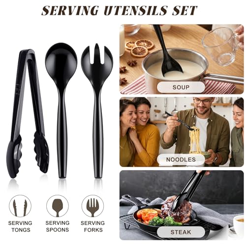 Mwellewm 18Pcs Serving Utensils, 10'' Plastic Serving Utensils Set, Disposable Serving Spoons for Buffet, Large Serving Tongs for Food, Heavy Duty Party Supplies for Salad Soup Cooking Catering(Black) - My Kitchen Products
