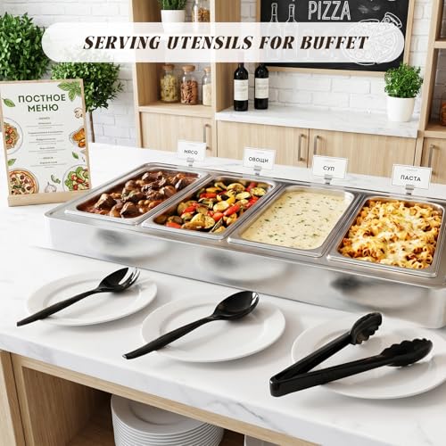 Mwellewm 18Pcs Serving Utensils, 10'' Plastic Serving Utensils Set, Disposable Serving Spoons for Buffet, Large Serving Tongs for Food, Heavy Duty Party Supplies for Salad Soup Cooking Catering(Black) - My Kitchen Products