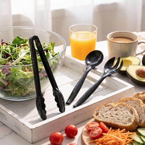 Mwellewm 18Pcs Serving Utensils, 10'' Plastic Serving Utensils Set, Disposable Serving Spoons for Buffet, Large Serving Tongs for Food, Heavy Duty Party Supplies for Salad Soup Cooking Catering(Black) - My Kitchen Products