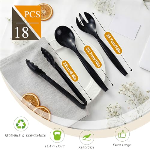 Mwellewm 18Pcs Serving Utensils, 10'' Plastic Serving Utensils Set, Disposable Serving Spoons for Buffet, Large Serving Tongs for Food, Heavy Duty Party Supplies for Salad Soup Cooking Catering(Black) - My Kitchen Products