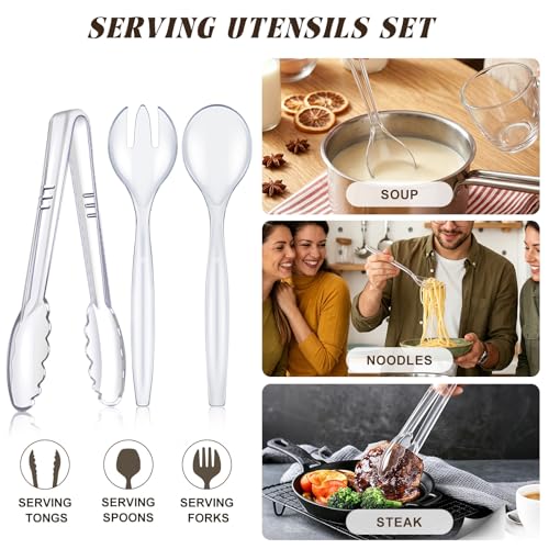 Mwellewm 18Pcs Serving Utensils, 10'' Plastic Serving Utensils Set, Large Disposable Serving Spoons for Buffet, Tongs for Serving Food, Party Supplies for Salad Soup Noodles Dinner Catering(Clear) - My Kitchen Products