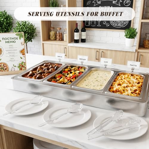 Mwellewm 18Pcs Serving Utensils, 10'' Plastic Serving Utensils Set, Large Disposable Serving Spoons for Buffet, Tongs for Serving Food, Party Supplies for Salad Soup Noodles Dinner Catering(Clear) - My Kitchen Products
