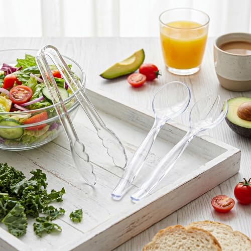 Mwellewm 18Pcs Serving Utensils, 10'' Plastic Serving Utensils Set, Large Disposable Serving Spoons for Buffet, Tongs for Serving Food, Party Supplies for Salad Soup Noodles Dinner Catering(Clear) - My Kitchen Products