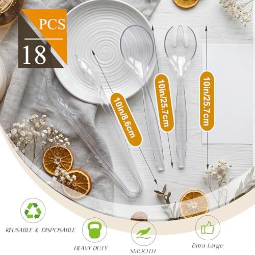 Mwellewm 18Pcs Serving Utensils, 10'' Plastic Serving Utensils Set, Large Disposable Serving Spoons for Buffet, Tongs for Serving Food, Party Supplies for Salad Soup Noodles Dinner Catering(Clear) - My Kitchen Products