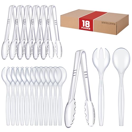Mwellewm 18Pcs Serving Utensils, 10'' Plastic Serving Utensils Set, Large Disposable Serving Spoons for Buffet, Tongs