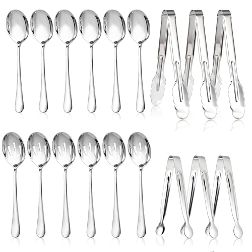 Mwellewm 18Pcs Serving Utensils, Serving Spoons for Buffet, Serving Tongs for Food, Slotted