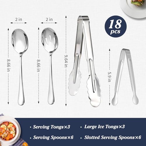 Mwellewm 18Pcs Serving Utensils, Serving Spoons for Buffet, Serving Tongs for Food, Slotted Spoons, Stainless Steel Banquet Cutlery Set for Parties Weeding Birthday Entertaining Catering(Silver) - My Kitchen Products