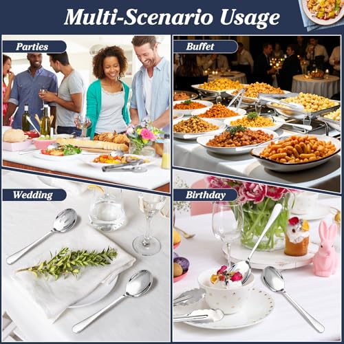 Mwellewm 18Pcs Serving Utensils, Serving Spoons for Buffet, Serving Tongs for Food, Slotted Spoons, Stainless Steel Banquet Cutlery Set for Parties Weeding Birthday Entertaining Catering(Silver) - My Kitchen Products