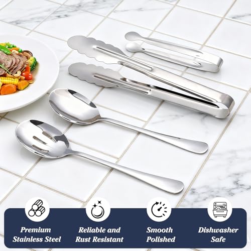 Mwellewm 18Pcs Serving Utensils, Serving Spoons for Buffet, Serving Tongs for Food, Slotted Spoons, Stainless Steel Banquet Cutlery Set for Parties Weeding Birthday Entertaining Catering(Silver) - My Kitchen Products