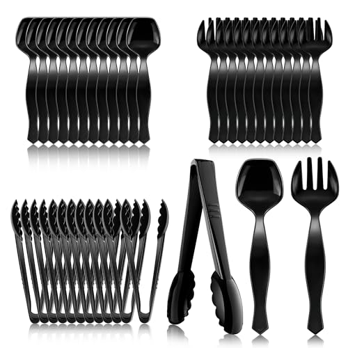 Mwellewm 36Pcs Plastic Serving Utensils Set Large Disposable Serving Spoons Forks Tongs for Serving Food 8.5'' Heavy Duty