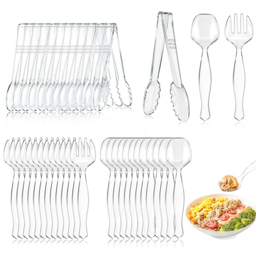 Mwellewm 36Pcs Serving Utensils Large Plastic Serving Utensils Set Serving Spoons for Buffet Clear Disposable Plastic Tongs
